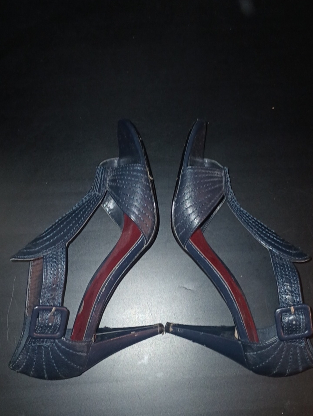 Ann Marino Black Strappy Open-Toe Heels with Red Insole Woman's Size 7m Sexy - Picture 7 of 8
